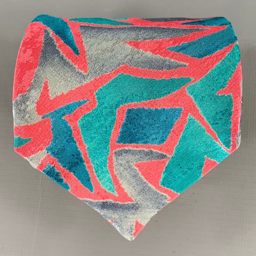 UNGARO Pink Cobalt Abstract Silk Tie